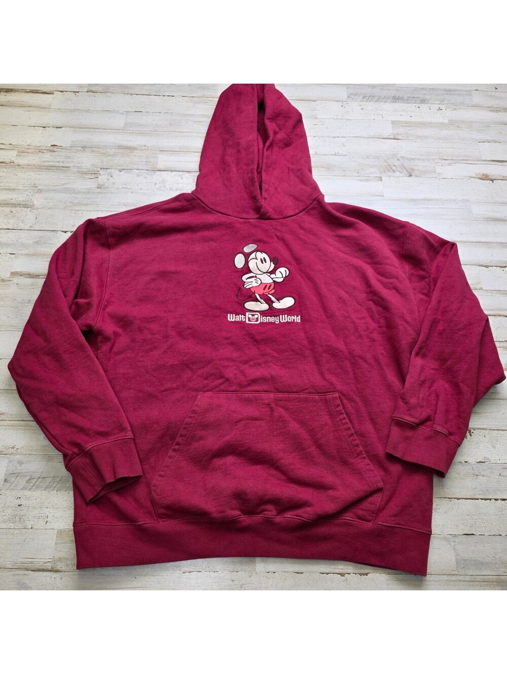 Walt Disney World Mickey Mouse Hoodie XL Red Heavyweight Embroidered Sweatshirt